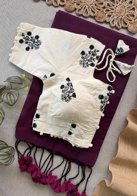 Wine Ikat Silk Saree Set