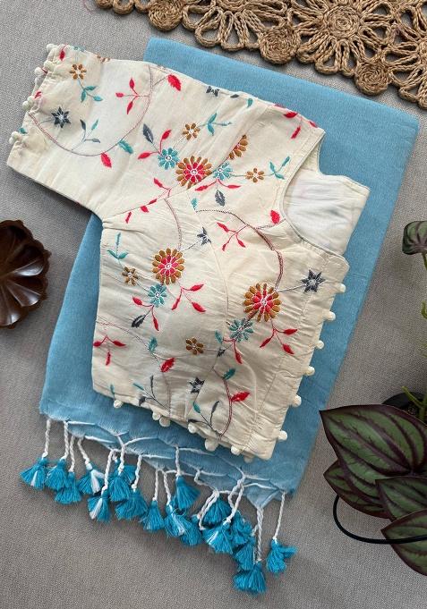 Sky Ikat Silk Saree Set