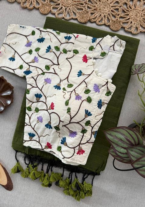 Green Ikat Silk Saree Set