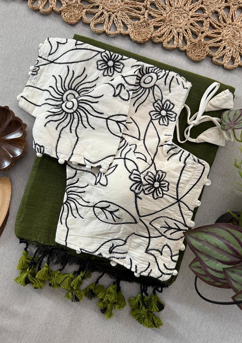 Green Ikat Silk Saree Set