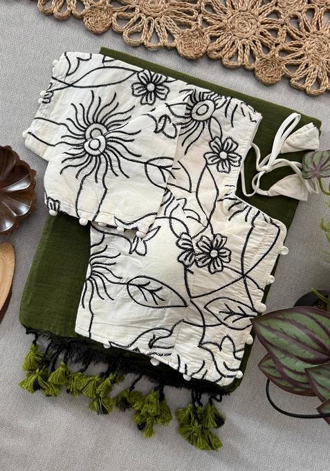 Green Ikat Silk Saree Set