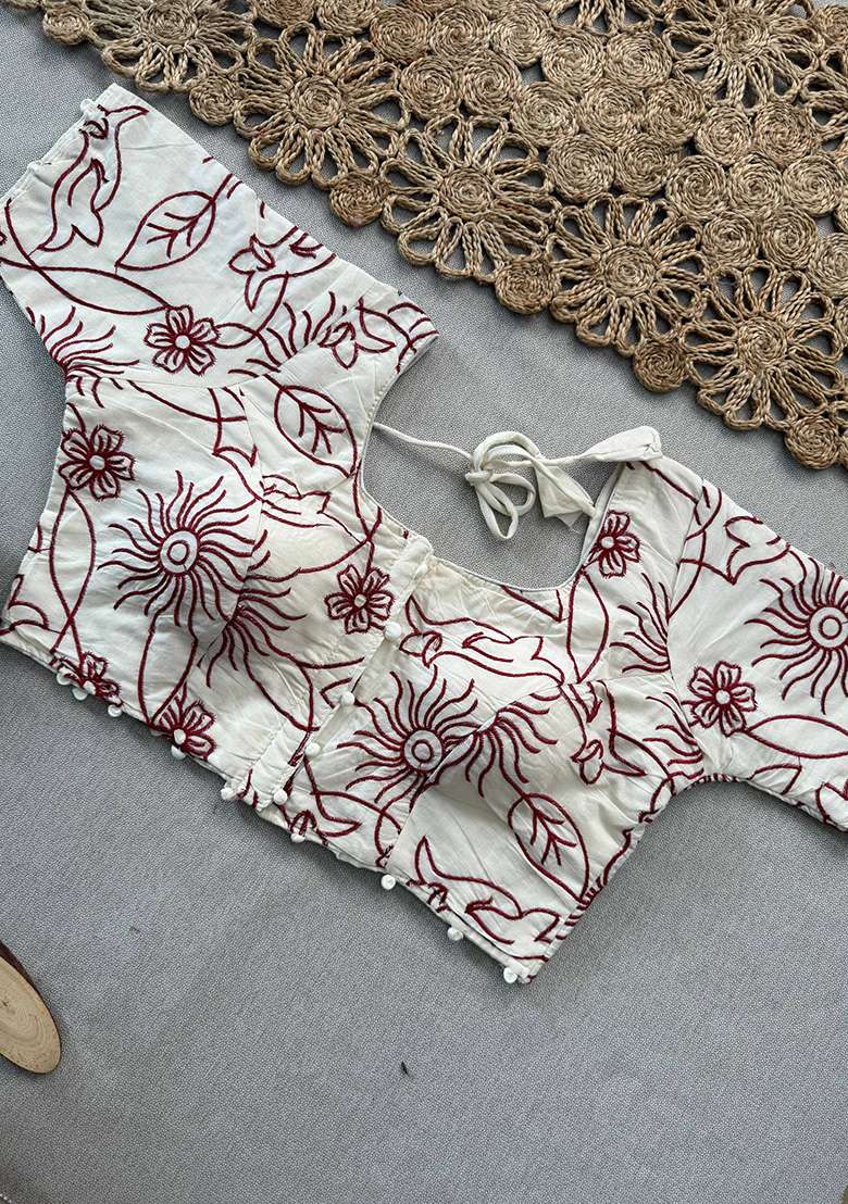 Maroon Ikat Silk Saree Set - Indya