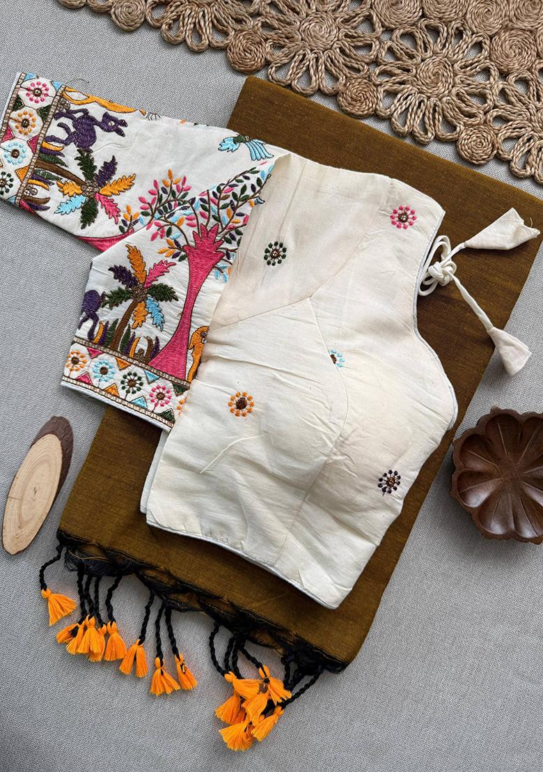 Gold Ikat Silk Saree Set