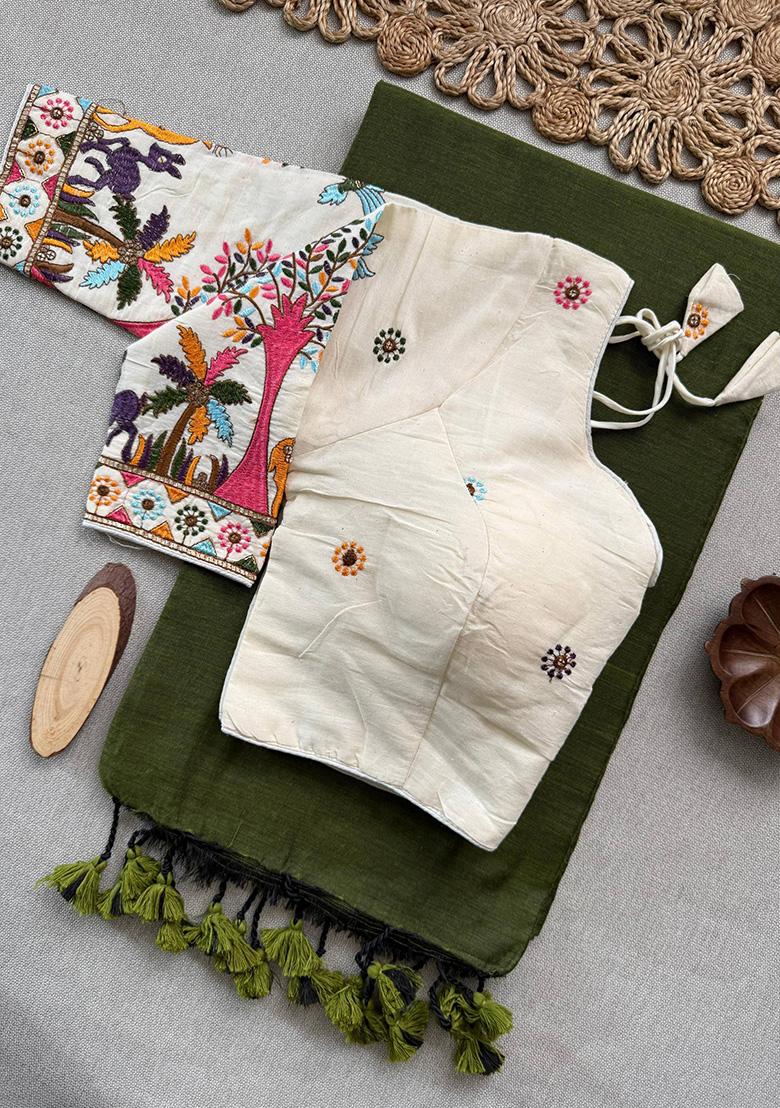 Green Ikat Silk Saree Set