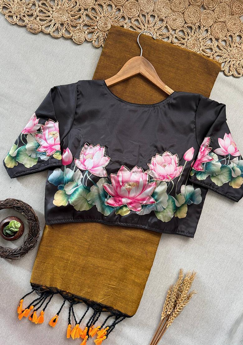 Gold Ikat Silk Saree Set