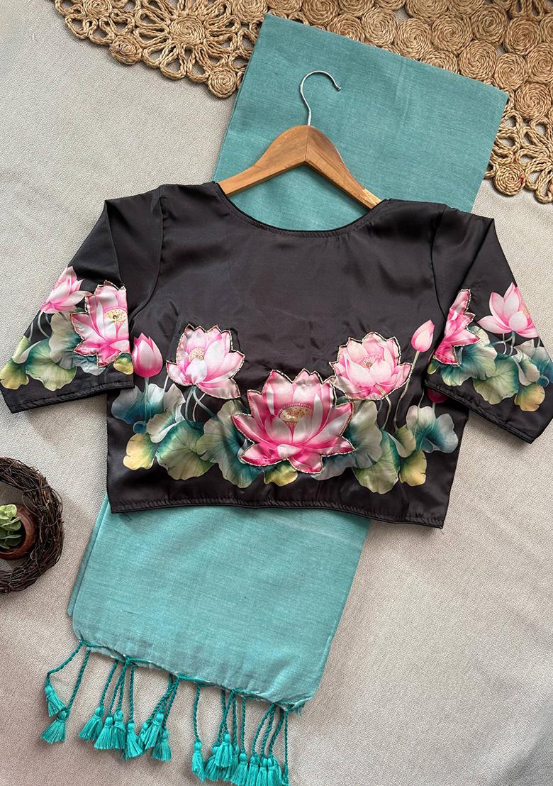 Pista Ikat Silk Saree Set