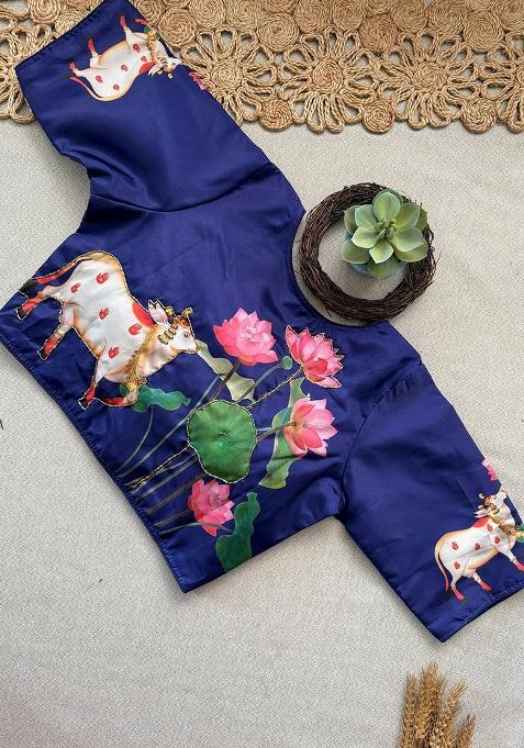 Blue Ikat Silk Saree Set