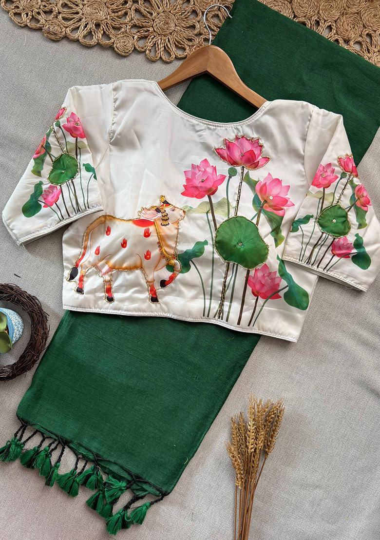 Green Ikat Silk Saree Set