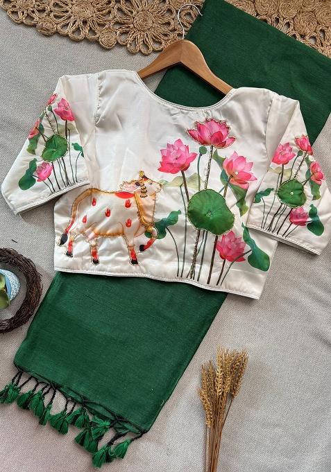 Green Ikat Silk Saree Set