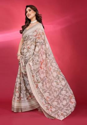 Grey Printed Chiffon Saree Set
