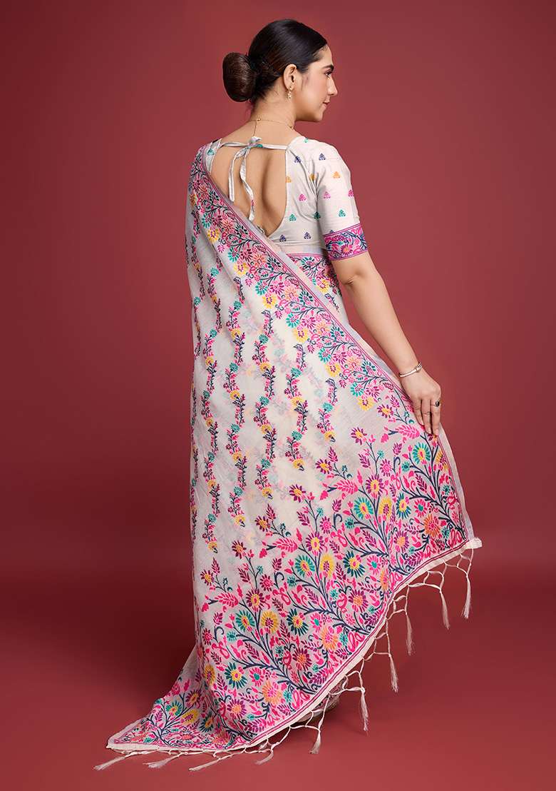 Pink Cotton Saree Set with Printed for Diwali | Wedding & Festive Wear - Indya
