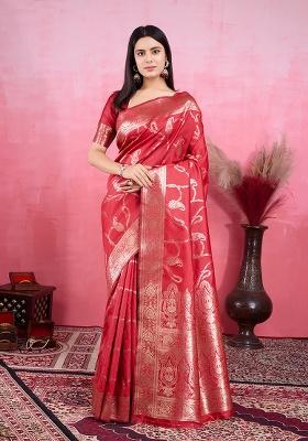 Red Zari Work Silk Saree Set