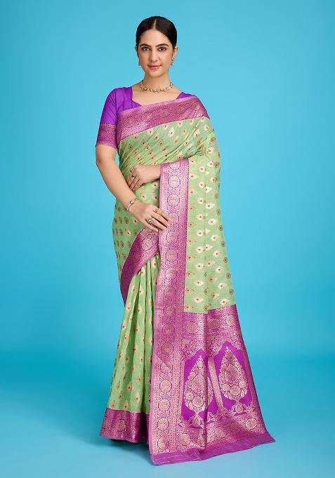 Green Zari Work Silk Saree Set