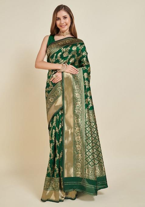 Green Zari Work Silk Saree Set