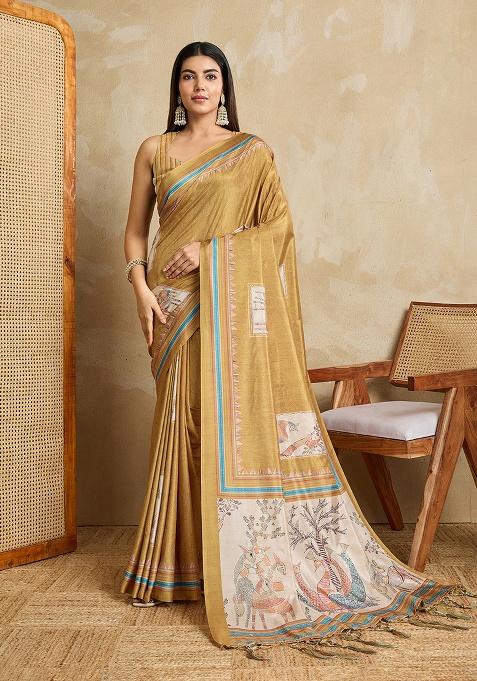 Gold Zari Work Jacquard Saree Set
