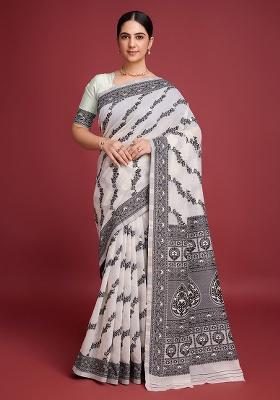 Black Zari Work Cotton Saree Set