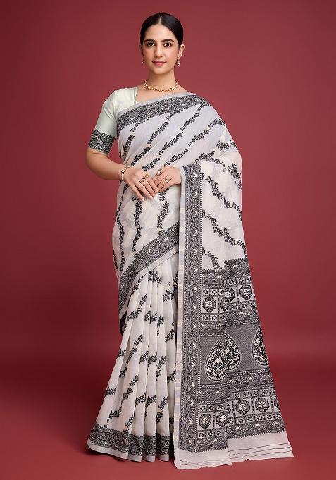 Black Zari Work Cotton Saree Set