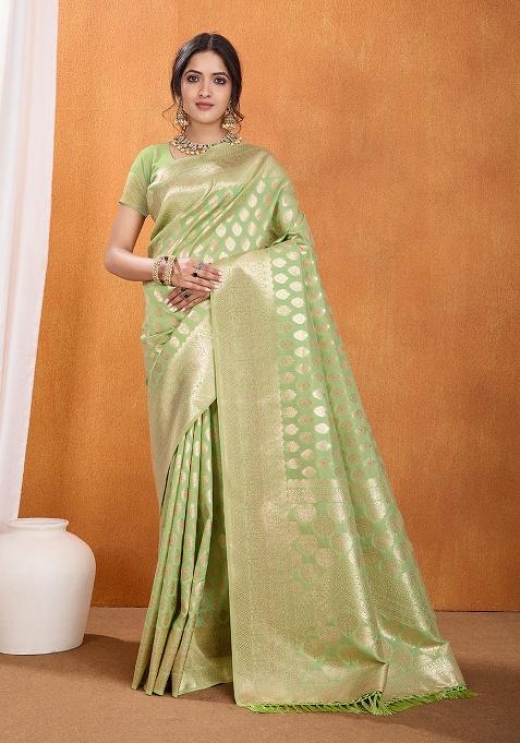 Green Zari Work Silk Saree Set