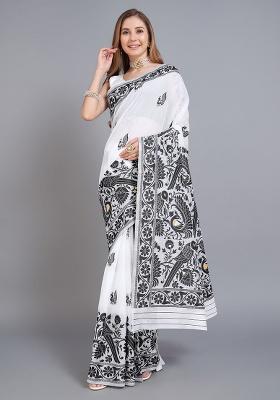 Black Printed Cotton Saree Set