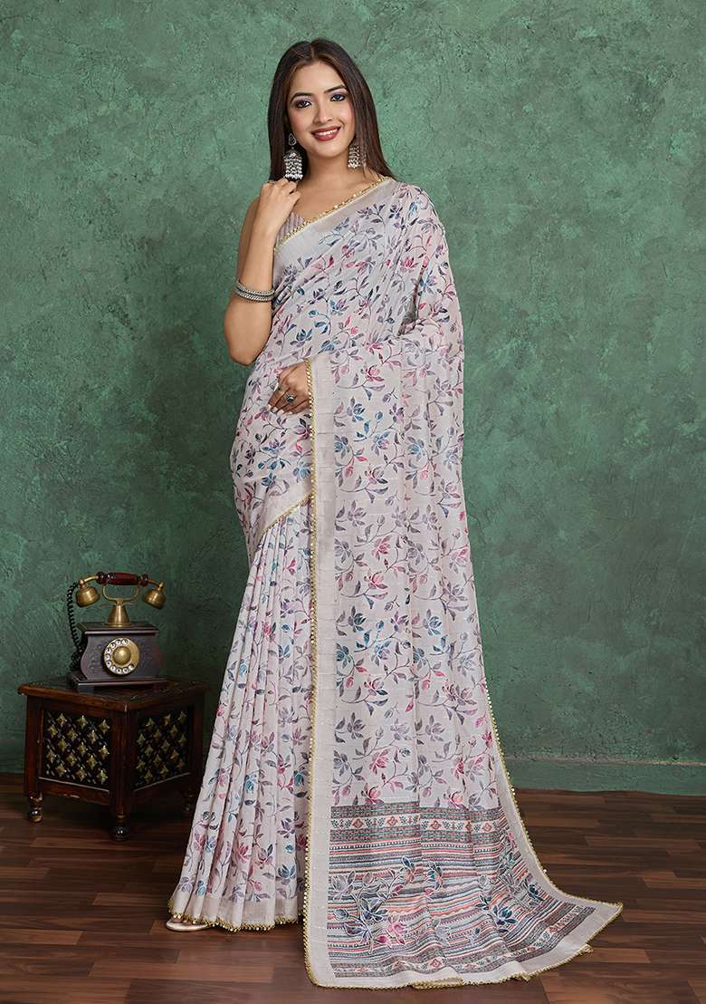 Multi Blend Saree Set with Printed for Diwali | Wedding & Festive Wear - Indya