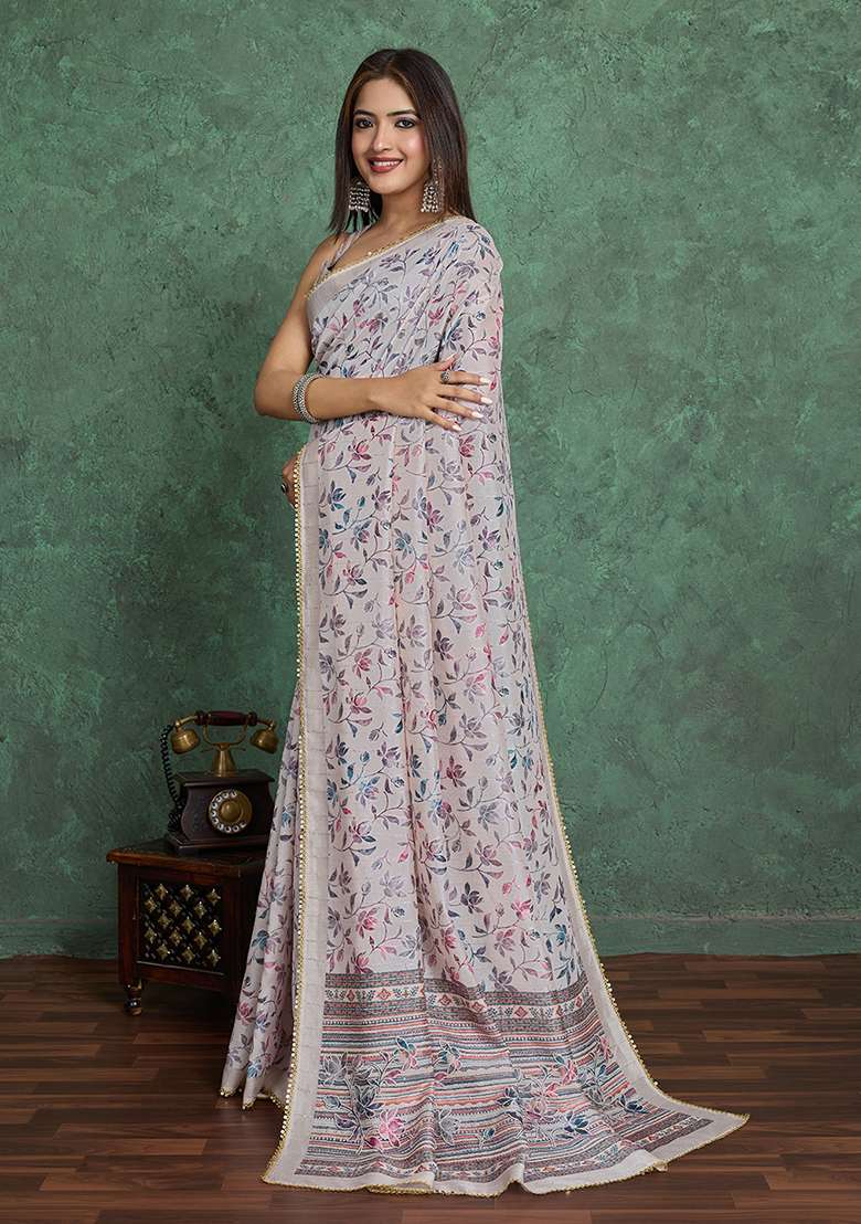 Multi Blend Saree Set with Printed for Diwali | Wedding & Festive Wear - Indya