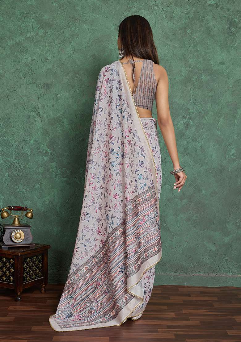 Multi Blend Saree Set with Printed for Diwali | Wedding & Festive Wear - Indya