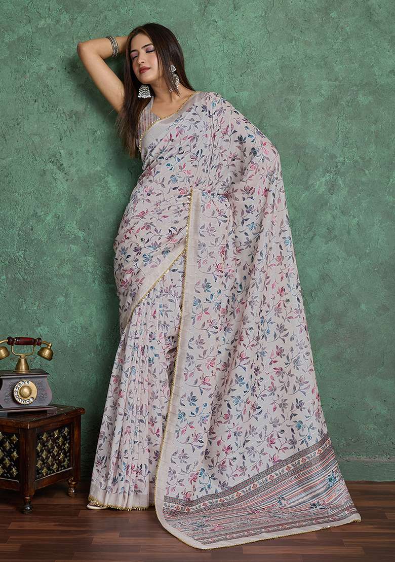 Multi Blend Saree Set with Printed for Diwali | Wedding & Festive Wear - Indya