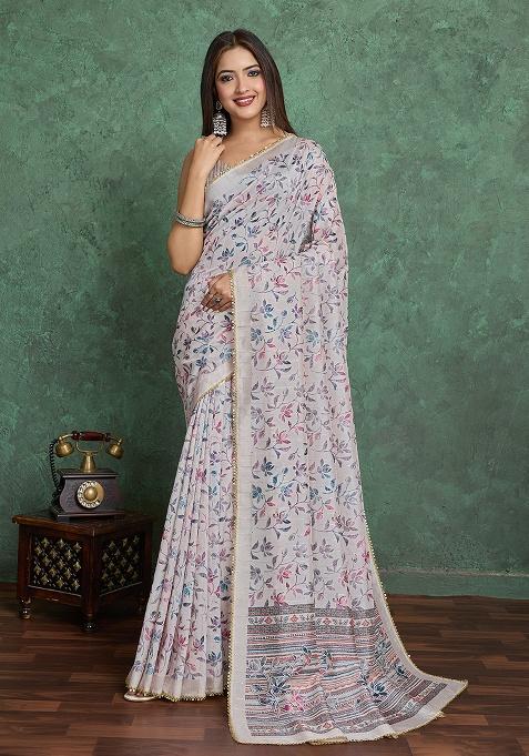Multi Printed Blend Saree Set