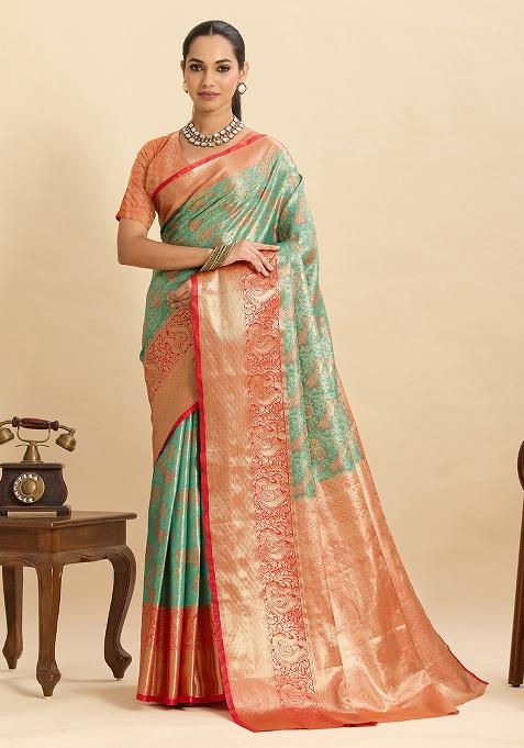 Green Zari Work Silk Saree Set