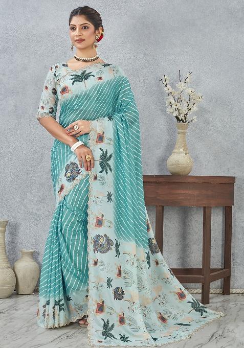 Blue Zircon Cut Silk Saree Set