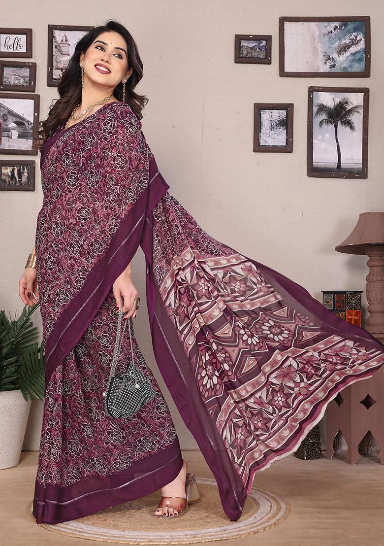 Yellow Satin Saree Set with Printed for Diwali | Wedding & Festive Wear - Indya