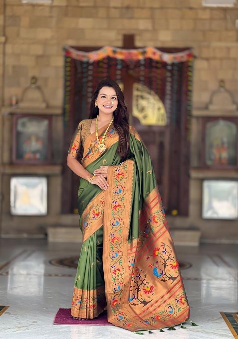 Green Zari Work Silk Saree Set