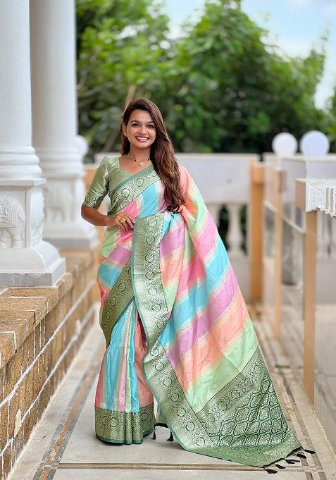 Green Zari Work Silk Saree Set