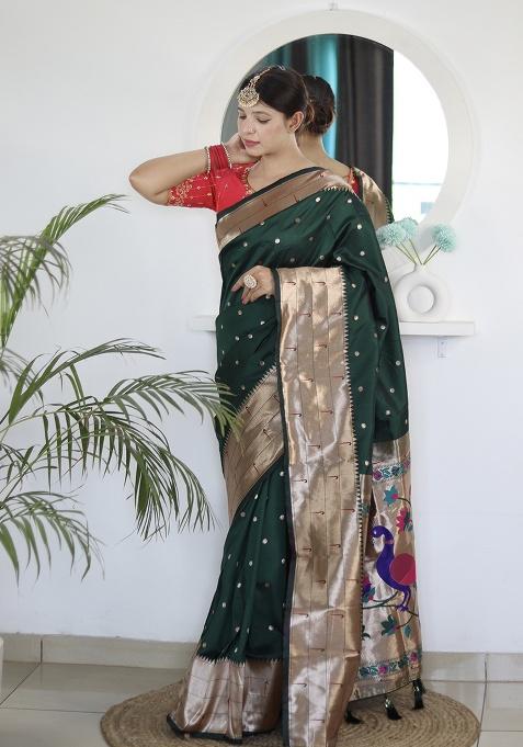 Green Zari Work Silk Saree Set