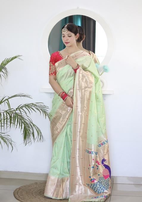 Green Zari Work Silk Saree Set