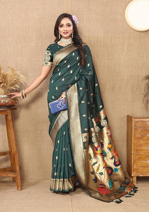 Blue Zari Work Silk Saree Set