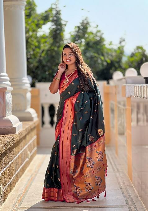 Green Zari Work Silk Saree Set