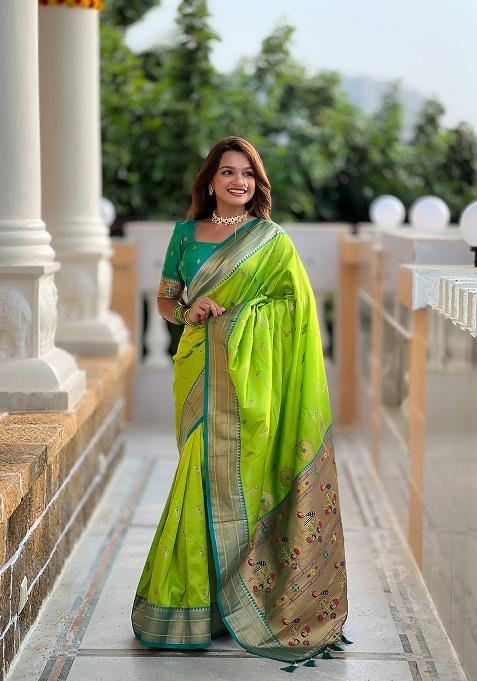 Green Zari Work Silk Saree Set