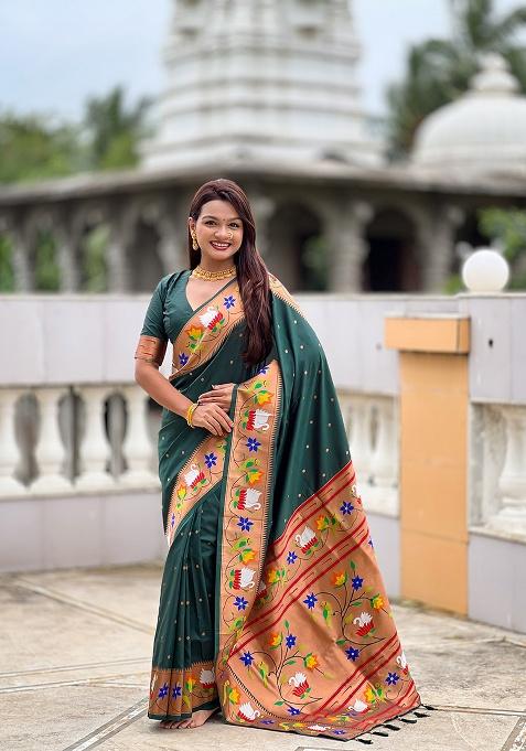 Green Zari Work Silk Saree Set