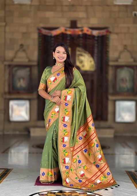 Green Zari Work Silk Saree Set