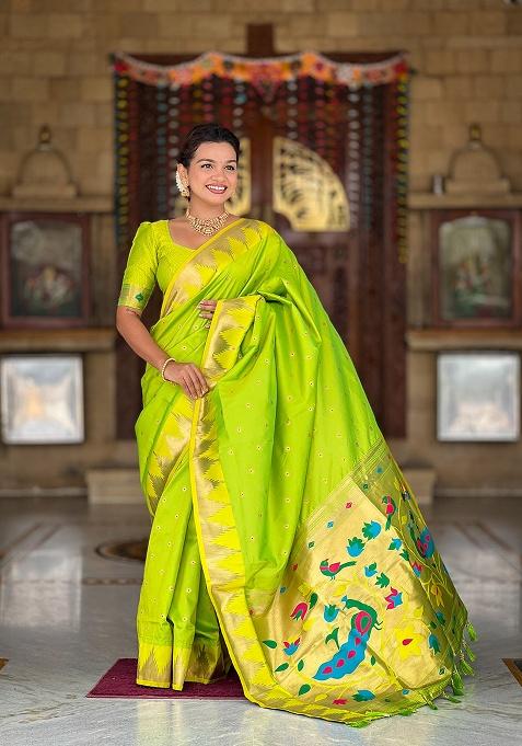 Green Zari Work Silk Saree Set