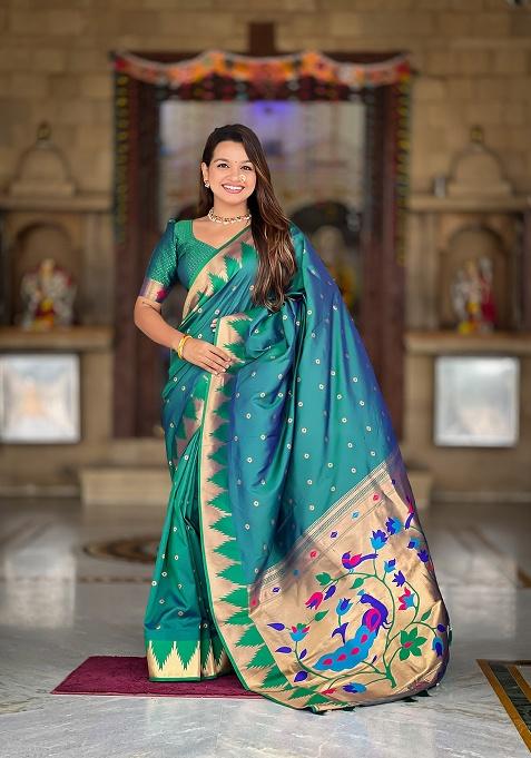 Blue Zari Work Silk Saree Set