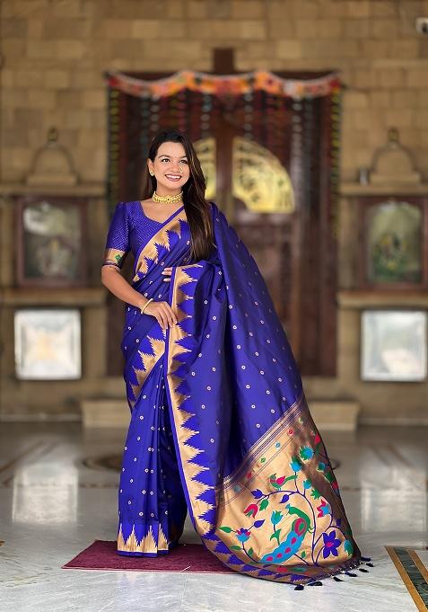 Blue Zari Work Silk Saree Set