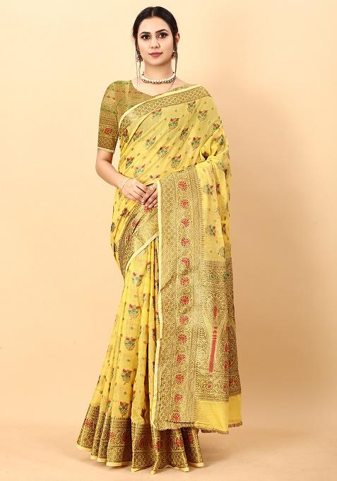 Multi Zari Work Cotton Saree Set