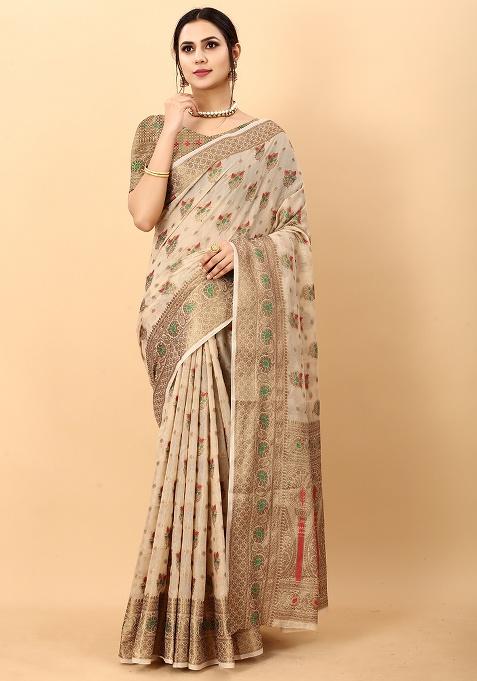 Multi Zari Work Cotton Saree Set