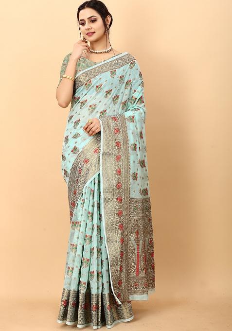 Multi Zari Work Cotton Saree Set