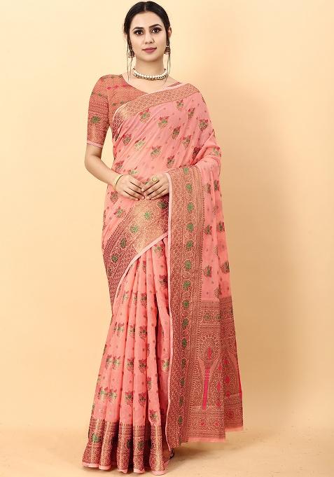 Multi Zari Work Cotton Saree Set