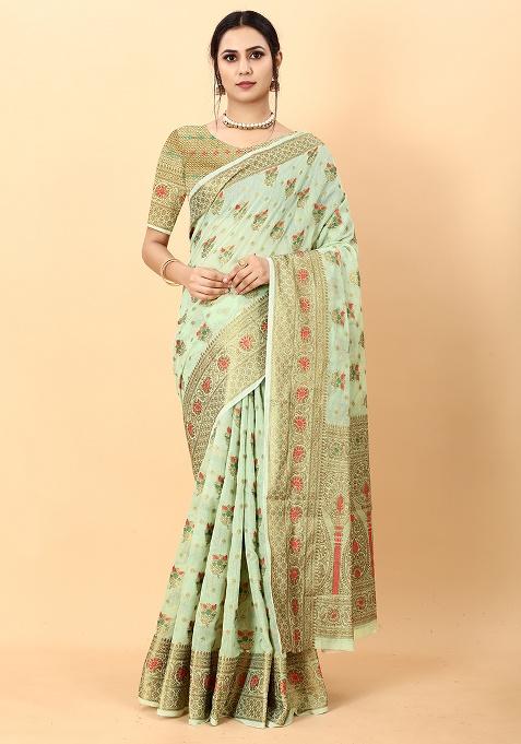 Multi Zari Work Cotton Saree Set