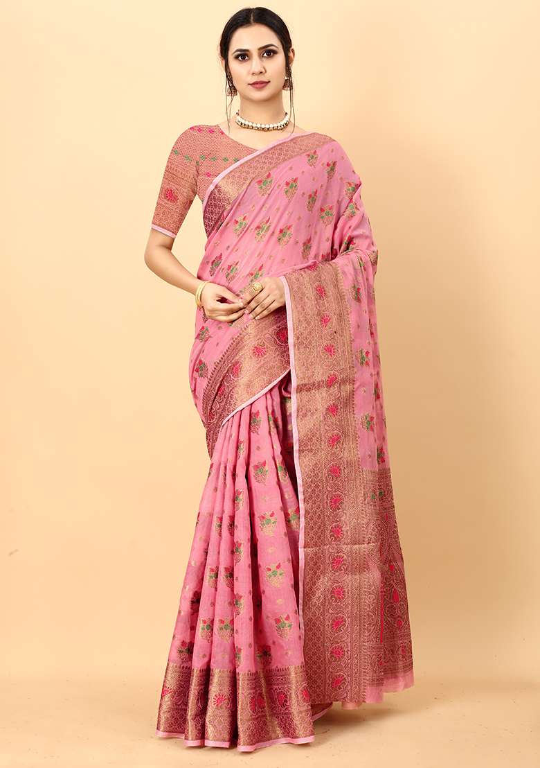 Multi Cotton Saree Set with Zari Work for Diwali | Wedding & Festive Wear - Indya