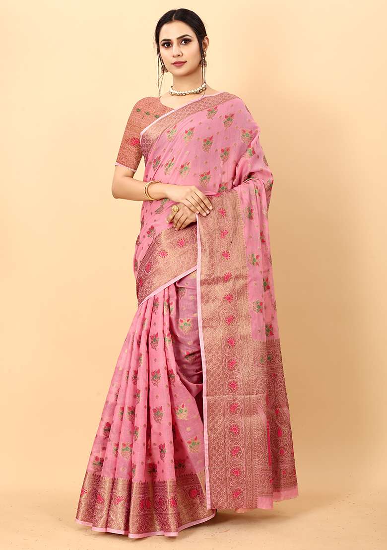 Multi Cotton Saree Set with Zari Work for Diwali | Wedding & Festive Wear - Indya